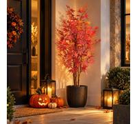 True Products Artificial Autumn Red Maple Tree With Natural Wood Trunk 165Cm