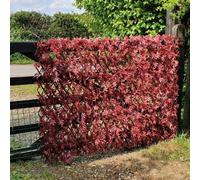 True Products Expanding Willow Trellis Fence With Artificial Red Acer Leaf Plants Garden Wall Screening