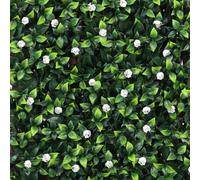 True Products Premium Expanding Trellis Fence - Artificial Laurel & White Flower Garden Wall Screening