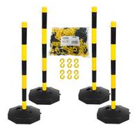 True Products Support Posts & Plastic Chain Barrier Set - 4 X Yellow & Black Posts & 10M Matching Chain