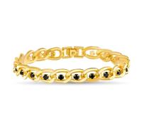 True Religion Black Cubic Zirconia 9 Inch Long Curb Chain Bracelet for Men 14K Yellow Gold Plated Brass