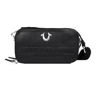 True Religion Camera Bag, Double-Zip Horseshoe Crossbody Purse with Adjustable Strap, Embossed Logo and Silver Hardware, Black