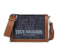 True Religion Crossbody Bag, Multi-Compartment Shoulder Purse with Adjustable Strap, Dark Denim, 6.75 inches (height) x 9 inches (width) x 2 inches (length), True Religion Crossbody Bag