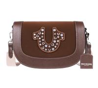 True Religion Crossbody Bag, Women’s Chocolate Flap Shoulder Purse, Suede Horseshoe Patch with Western Rhinestones, Chocolate