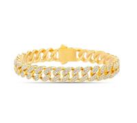 True Religion Crystal Set 10mm Wide 8 Inch Cuban Chain Bracelet for Men, L, Metal, crystal