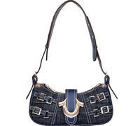 True Religion Denim Shoulder Bag, Everyday Purse with Adjustable Strap, Zip and Magnetic Snap Closure, Dark Denim