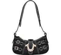 True Religion Denim Shoulder Bag, Everyday Purse with Adjustable Strap, Zip and Magnetic Snap Closure, Black