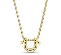 True Religion Horseshoe Pendant 22 Inch Long Thick Box Chain Necklace for Men 14K Yellow Gold Plated Brass