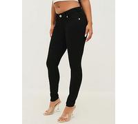 True Religion Women's Jennie Mid Rise Curvy Skinny, Black Body Rinse, 28