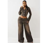 TRUE RELIGION Jessie Super Baggy Flap Super T? Jeans, Dark Brown, Size 28, Women Dark Brown