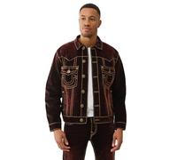 True Religion Men’s Super T Oversized Velvet Jacket - Horseshoe Logo & Bold Stitching, Brown Velvet Wash, L