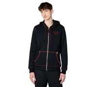 True Religion Men's Big T Zip Up Hoodie, Jet Black/Fiery Red, L