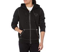 True Religion Men's Big T Zip Up Hoodie Hooded Sweatshirt, Jet Black, Medium