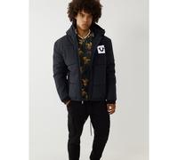 True Religion Mens Black Horseshoe Logo Hooded Puffer Jacket ONYX L