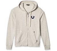 True Religion Men's Buddha Logo Zip Hoodie Sweatshirt Hooded, Oatmeal, L