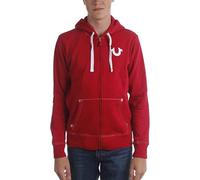 True Religion Men's Buddha Logo Zip Hoodie Sweatshirt Hooded, Ruby Red W Black, L