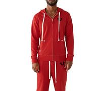True Religion Men's Buddha Logo Zip Hoodie Sweatshirt Hooded, Ruby Red W Black, L