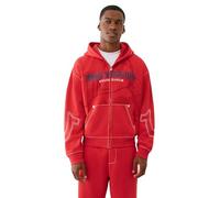 True Religion Men's Cinched Big T Zip UP Hoodie - Full Zip Sweatshirt with Contrast Stitching, Trv Red, M