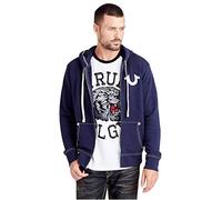 True Religion Men's Classic Logo Long Sleeve Zip Up Hoodie Hooded Sweatshirt, True Navy, Medium