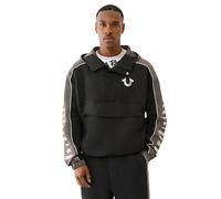 True Religion Men's Colorblock Anorak Jacket - Lightweight Pullover Windbreaker with Hood, Jet Black/Imperial Blue, S