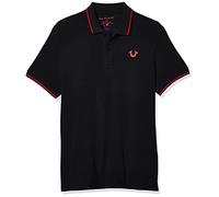 True Religion Men's Crafted with Pride Polo Shirt, Black with Red Piping, Medium