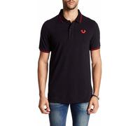 True Religion Men's Crafted with Pride Polo, Black with Red Piping, XXL