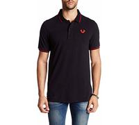 True Religion Men's Crafted with Pride Polo, Black with Red Piping, XXXL