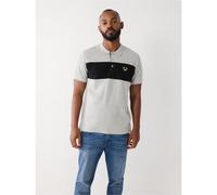 True Religion Mens Heather Grey Black Colour Block Logo Polo Shirt