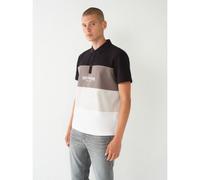 True Religion Mens Jet Black Panelled Cotton Polo Shirt