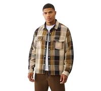 True Religion Men's LS Stitch Plaid Big T Western Cropped Shirt - Long Sleeve Button, Brown Red Tan, Large