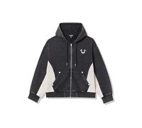 True Religion Men's Mesh Inset Rust Cinched Zip Up Hoodie -Full Zip Sweatshirt with Mesh Panels, Jet Black, XXL