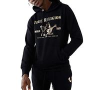 True Religion Men's Metallic Buddha Fleece Hoodie Hooded Sweatshirt, Black, Medium