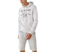 True Religion Men's Metallic Buddha Fleece Hoody, Oatmeal Heather/Metallic Blk, L