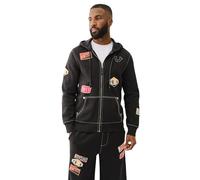 True Religion Men's Patch Big-t Zip Hoodie Hooded Sweatshirt, Jet Black, XL