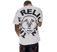 True Religion Men's Short Sleeve Buddha Face Tee - Casual Graphic T-Shirt, Optic White, Medium