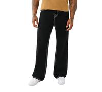 True Religion Men's Super Flatlock Vinny Flap Jeans - Slim Straight Fit Stretch Denim with Bold Stitch & Flap Pockets, Black Rinse, 36