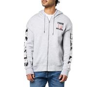 True Religion Men's Terry Applique Relaxed Hoodie - Pullover Sweatshirt, Heather Grey, L
