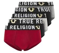 True Religion Mens Underwear 5 Pack Mens Briefs Soft Cotton, Red,blk, Grey, Charcoal, L