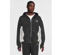 True Religion Men's Mesh Inset Rust Cinched Zip Up Hoodie -Full Zip Sweatshirt with Mesh Panels, Jet Black, XXL