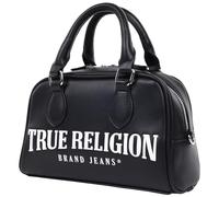 True Religion Mini Satchel, Structured Crossbody Bag with Big Logo, Adjustable Shoulder Strap, Black