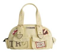 True Religion Women's Satchel Bag, Multi-Patch Handbag with Adjustable Shoulder Strap, Beige