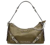 True Religion Shoulder Bag, Smooth Belted Purse with Chain Handle, Adjustable Strap and Gold Hardware, Olive