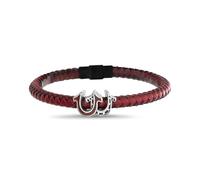 True Religion Simulated Red Leather Double Horseshoe 9 Inch Long Bracelet for Men Stainless Steel