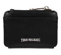True Religion Tab Bifold Wallet, Compact Snap Closure with Card Slots and ID Window, Black
