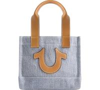 True Religion Tote Bag, Women's Mini Denim Travel Handbag with Adjustable Shoulder Strap and Horseshoe Logo, Blue, Blue, 8 H x 7 W x 4 D inches, Tote Bag, Women's Mini Denim Travel Handbag With