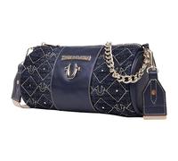 True Religion Unisex's Barrel Bag, Studded Zip Top Purse with Chain Handle, Adjustable Crossbody Strap and Gold Hardware, Dark Denim
