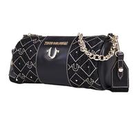 True Religion Unisex's Barrel Bag, Studded Zip Top Purse with Chain Handle, Adjustable Crossbody Strap and Gold Hardware, Black