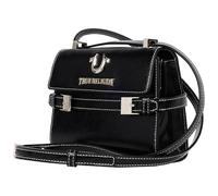 True Religion Unisex's Crossbody Bag, Buckle Tab Flap Purse with Contrast Stitching, Black