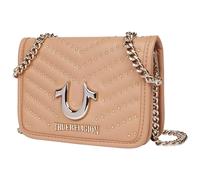 True Religion Unisex's Crossbody Bag, Horseshoe Multi Stud Flap Purse with Chain Strap, Quilted Chevron Design and Gold Hardware, Camel
