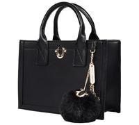 True Religion Unisex's Dangle Modern Tote, Structured Shoulder Bag with Removable Pom Charm, Spacious Interior, Black